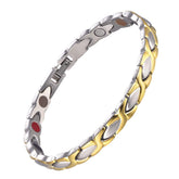 Pulsera 38 vista frontal mostrando acabado plata y oro y diseño elegante