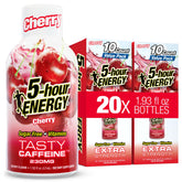 5-hour ENERGY frente del paquete con sabor cherry mostrando conveniencia