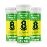 8Greens tubo frontal mostrando 30 tabletas y portabilidad