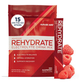 AdvoCare frasco frontal mostrando 15 sobres y beneficio hidratación rápida