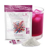 AgelessLX empaque frontal wild berry mostrando sobres y beneficios