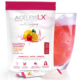 AgelessLX frente del envase mostrando presentación y sabor fresa-limonada