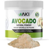 AKI ORGANIC frente del empaque mostrando polvo de aguacate y beneficios