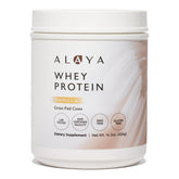 Frasco Alaya Naturals sabor vainilla mostrando etiqueta clara y beneficios