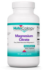 Allergy Research Group botella frontal de NutriCology Magnesium Citrate mostrando envase y cantidad