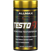 ALLMAX empaque frontal TESTOFX mostrando presentación y beneficio práctico
