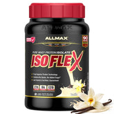 ALLMAX envase frontal del ISOFLEX Vainilla mostrando producto y diseño
