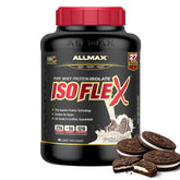 ALLMAX envase ISOFLEX cookies & cream mostrando diseño y tamaño beneficioso