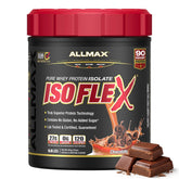 ALLMAX envase frontal ISOFLEX chocolate mostrando diseño y tamaño