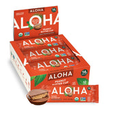ALOHA empaque frontal con 12 barritas, muestra visible y beneficio conveniencia