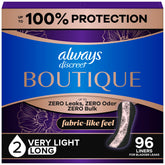 Always Discreet paquete frontal mostrando cantidad y talla, confianza inmediata