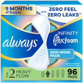 Always Infinity vista frontal del empaque mostrando cantidad y talla, comodidad inmediata