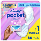 Always presentación frontal del paquete Pocket con diseño compacto y protección