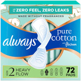 Always Pure Cotton vista frontal del empaquetado con beneficios visibles