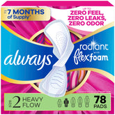 Always Radiant empaque frontal mostrando 78 unidades y beneficios de absorción