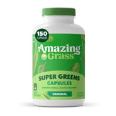 Amazing Grass frente del empaque mostrando 150 cápsulas y beneficios clave