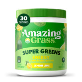 Amazing Grass envase frontal mostrando sabor limón-lima y beneficios