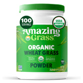 Amazing Grass envase frontal mostrando sello orgánico y propuesta de uso