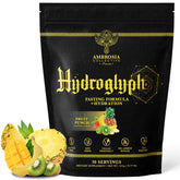 Ambrosia envase frontal Fruit Punch mostrando 30 servicios y beneficios de hidratación