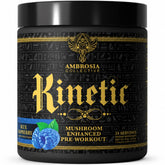Ambrosia Kinetic frente del empaque mostrando 24 servicios y sabor Blue Raspberry
