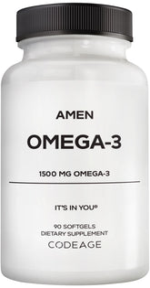 Amen frasco frontal mostrando etiqueta clara y aporte de omega-3