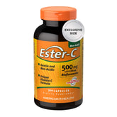 American Health Ester-C frente del envase mostrando beneficios y tamaño