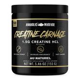 Anabolic Warfare creatine carnage vista frontal del envase mostrando fuerza y marca