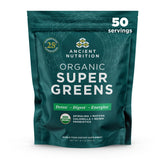 Ancient Nutrition frente del empaque mostrando beneficios y 50 porciones