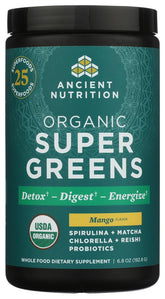 Ancient Nutrition envase frontal mostrando sabor mango y beneficios visibles