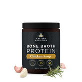 Ancient Nutrition envase frontal que muestra sabor Chicken Soup y beneficios proteicos