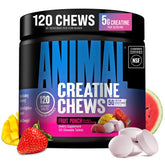 Animal frasco frontal con Creatine Chews Fruit Punch, práctico para llevar