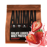 Animal Whey isolate vista frontal del envase mostrando sabor fresa y beneficio de 25 g proteína