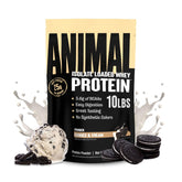Animal Whey Isolate frente del envase que muestra sabor cookies & cream y contenido proteico