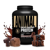 Animal Whey Isolate envase frontal mostrando sabor Brownie Batter y beneficios
