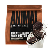 Animal Whey Isolate frente del envase mostrando sabor y tamaño, confianza de marca