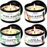 AOOVOO paquete frontal de 4 velas espirituales mostrando aromas y beneficio calmante