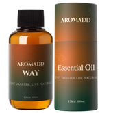 Aromadd frasco frente mostrando diseño y volumen, ambiente refinado
