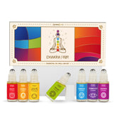 Aromafume set 7 chakra en blister mostrando los siete roll-ons y sus beneficios