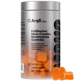 ARQ8 LONGEVITY frasco frontal mostrando gomitas y beneficio de conveniencia