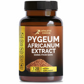 Athletic Choice frasco frontal de Pygeum 500 mg mostrando etiqueta clara y beneficio conveniencia