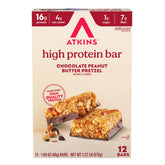 Atkins empaque frontal mostrando 12 barritas y beneficios nutricionales