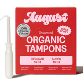 August pack frontal mostrando 36 tampones y comodidad confiable