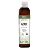 Aura Cacia botella frontal mostrando aceite de ricino y volumen