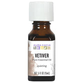 Aura Cacia envase frontal vetiver mostrando etiqueta clara y puro