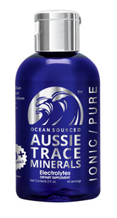 Aussie Trace Minerals envase frontal compacto muestra formato 60 ml y beneficios portátiles