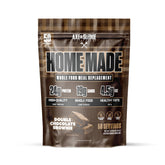 Axe & Sledge envase frontal Double Chocolate Brownie mostrando el tamaño y etiquetas nutricionales
