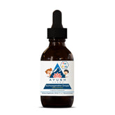 Ayush Herbs botella frontal de Ashwagandha gotas, presentación clara y familiar