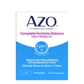 AZO frente del empaque mostrando marca y beneficio de equilibrio vaginal