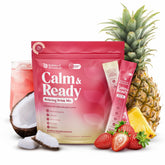 Balanced Botanicals frente del empaque mostrando 20 sobres y beneficios
