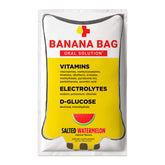 Banana Bag Oral Solution embalaje frontal mostrando cinco sobres y beneficios
